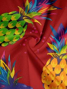 Men's Fashionable Pineapple & Donut Print Double Layer Beach Shorts - Red - View 4