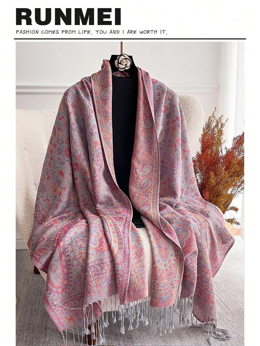 1 chiếc khăn choàng cổ in họa tiết hạt điều ấm áp thời trang dành cho nữ, khăn trùm đầu và khăn choàng cổ họa tiết Paisley cổ điển dùng cho váy Abaya