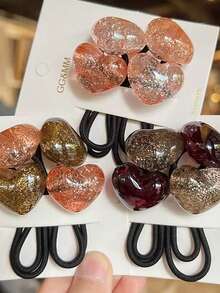 5pcs Colorful Heart Shaped Hair Scrunchies, High Elasticity Brown Hair Ties, Double-Ended Ponytail Holders, Damage-Free, Sturdy, Suitable For Daily Use, Home Beauty Women Accessory Gifts, Hair Elastics, Hair Rubber Bands, Hair Rope Head Accessories