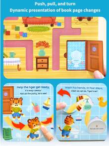 beartale Interactive Flip-Up Story Book, Animal Daily Activities Picture Book (Rooster Waking Up, Kitten Washing Face, Hippo Brushing Teeth, Bear Tidying Room), Suitable For 3-6 Years Old Children, Montessori Quiet Travel Toy, Pre-School Enlightenment And Bedtime Reading - Multicolor - View 9