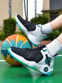 Zapatillas deportivas altas de baloncesto para jóvenes, zapatillas deportivas informales para correr, zapatillas deportivas multiusos para hombre. Calzado de baloncesto con diseño antideslizante y estilo contemporáneo, ideal para practicar baloncesto y skateboarding. Diseños estampados. Calzado deportivo, zapatillas deportivas de baloncesto de moda para hombre, zapatillas deportivas ligeras, transpirables y antideslizantes. Fabricación resistente, zapatillas deportivas de baloncesto profesionales y de moda para jóvenes. - azul oscuro - Ver 5