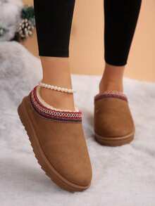 Botas de nieve tipo slip-on para mujer con forro térmico, suela gruesa, de caña corta, versátiles para otoño e invierno, antideslizantes, cálidas, lavables, con suela suave para interior y exterior - Camel - Ver 5