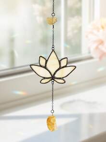 1pc Handmade Boho Lotus Flower Stained Glass Suncatcher Window Hanging Decor With Crystal Pendant Spiritual Meditation Ornament Vintage Style Iridescent Sunlight Catcher For Home Garden Yoga Room Balcony Gift
