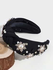 1pc Women's Fashion Wide Band Knotted Rhinestone Snowflake Faux Pearl Christmas Headband, Suitable For Daily And Christmas Wear - Multicolor - View 6