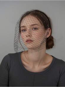 1 pièce Bandeau de voile de cage à oiseaux en maille vintage élégant et minimaliste européen, accessoire de costume pour cérémonie de mariage nuptial, fête masquée, tenue d'automne pour femmes - Noir - Voir 8