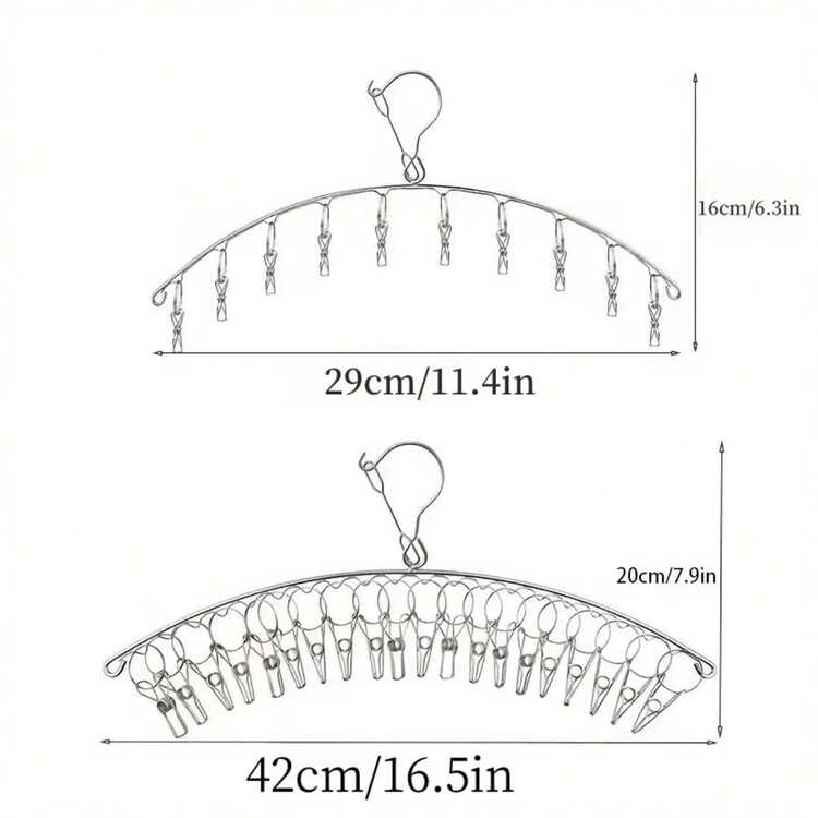 Percha con 10/20 pinzas, tendedero de ropa de acero inoxidable, pinzas a prueba de viento y percha de goteo para secar calcetines, sujetadores, toallas, ropa interior, ropa de bebé como regalo de Navidad, Halloween y Año Nuevo - Multicolor - Añade 11