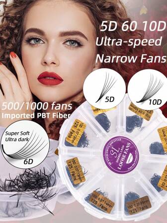 500/1000支散装假睫毛，5D/6D/10D浓密款，手工制作，俄式浓密型，预制蓬松假睫毛，超快速嫁接，窄锥形根部，进口韩国PBT纤维，极致乌黑柔软，C/D卷度，长度8-15mm，预制假睫毛，专业级睫毛嫁接