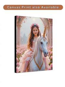 1 tablou personalizat cu prințesă, portret personalizat de fată călare cu unicorn. Potrivit pentru copii, bebeluși, familie, cei mai buni prieteni. Ca tablou roz, portret de prințesă personalizat pe baza fotografiei. Perfect pentru dormitor, sufragerie, creșă, decor cameră copii, sufragerie, birou de acasă. Oferă-i/ei un cadou unic. Cadou pentru fete, cadou personalizat pe baza fotografiei.
