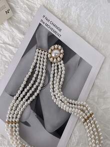 1 件女士优雅珍珠和水晶串珠弹性腰链，百搭装饰，适合连衣裙、衬衫、正式服装秋季、秋季、万圣节 - 白色 - 查看 4