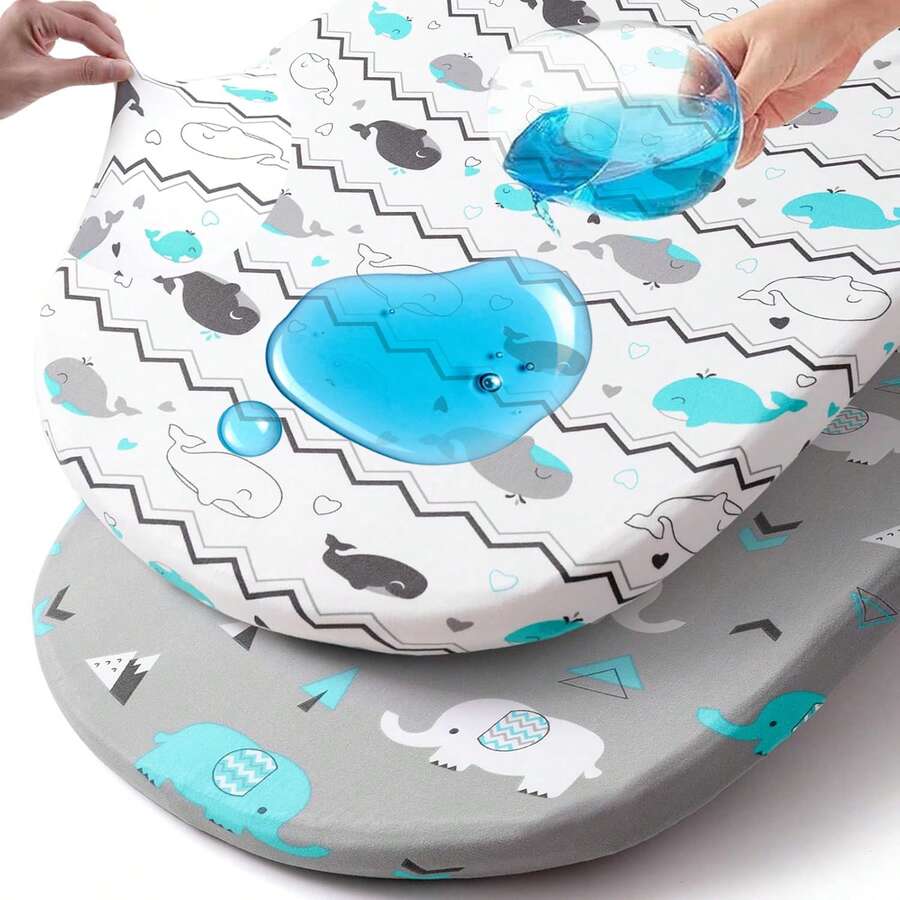 2 包防水婴儿摇篮床垫套，超柔软，适用于标准婴儿摇篮床垫或摇篮，防水婴儿摇篮床单，适合男孩和女孩，32X16 英寸 - 彩色 - 查看 1