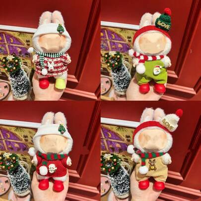 [Solo ropa] Conjunto de suéter de punto y peto para muñeca de peluche de 17 cm, versión navideña