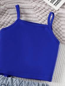 3pcs Toddler Girls' Sweet & Casual Long Sleeve Lightweight Pullover, Sleeveless Tank Top, Denim Effect-Look Pants Set, Spring/Autumn - Royal Blue - View 3