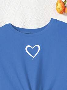 2pcs/Set Girl/Girls Casual Daily Graphic T-Shirt & Striped Printed Shorts Set, With Random Striped Belt - Blue - View 6