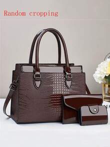 斋月礼品套装 3 件套 - 优雅时尚托特包，配有零钱包和卡夹，多功能大容量斜挎包，新款鳄鱼纹女式设计，旅行友好型单肩包/斜挎包，多功能休闲奢华大容量包 - 彩色 - 查看 14