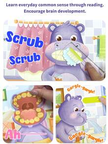 beartale Interactive Flip-Up Story Book, Animal Daily Activities Picture Book (Rooster Waking Up, Kitten Washing Face, Hippo Brushing Teeth, Bear Tidying Room), Suitable For 3-6 Years Old Children, Montessori Quiet Travel Toy, Pre-School Enlightenment And Bedtime Reading - Multicolor - View 5