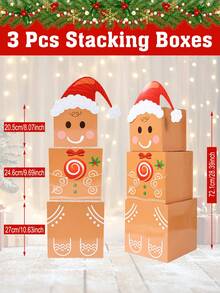 3 件套圣诞堆叠礼盒套装，圣诞场景可堆叠礼盒，带有圣诞老人、雪人、姜饼人、雪人、麋鹿、精灵图案，充满活力的冬季装饰，圣诞派对装饰，圣诞树装饰用品，家居圣诞饰品，圣诞装饰，装饰，冬季装饰，圣诞派对礼品， - 彩色 - 查看 14