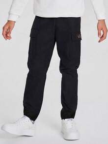 3 Pieces/Set Tween Boy Casual Sports Drawstring Pants With Fake Pockets, Versatile For Spring, Summer, Autumn And Winter - Black - View 7