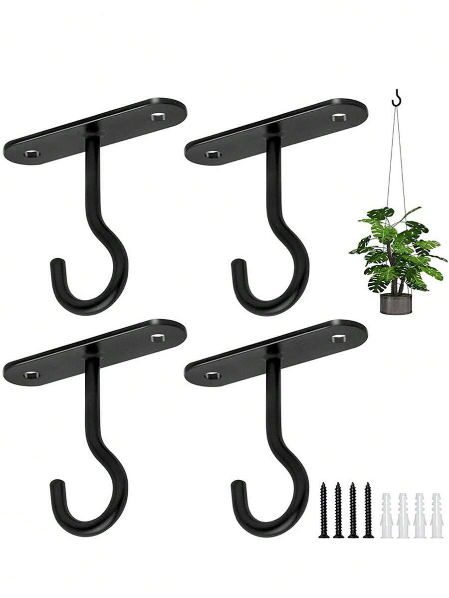 1/2 吊掛植物掛鉤,室內/室外花盆架,壁掛式花盆掛鉤,極簡鐵製壁掛鉤,適用於吊掛植物、室內植物掛鉤、壁掛鉤,適用於花籃、風鈴、燈籠、燈飾、鳥食槽 - 彩色 - 查看 1