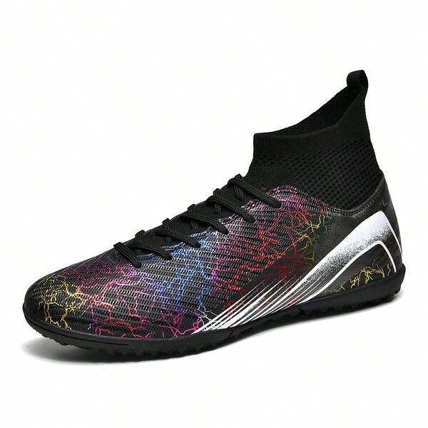 1 Par de Chuteiras de Futebol Unissex de Cano Alto, Antiderrapante e Durável, Design de Travas TF, Cabedal em Couro PU, Colorido, Sola de Borracha, Sapatos de Jogo Profissional Adequados para Campos Lamacentos e de Grama Curta