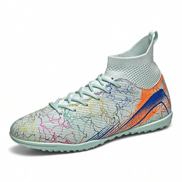 1 Par de Chuteiras de Futebol Unissex de Cano Alto, Antiderrapante e Durável, Design de Travas TF, Cabedal em Couro PU, Colorido, Sola de Borracha, Chuteiras Profissionais Adequadas para Campos Lamacentos e de Grama Curta