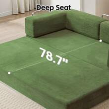78.7" Foldable 3-Seater Fabric Sofa Bed With Square Armrests, Modular Compressible Living Room Sofa Set, Vintage Suede Comfortable Lounge Chair Sofa, Lazy Sofa (Bean Bag), And Bedroom Sleeper Sofa Bed - 綠色 - 查看 11