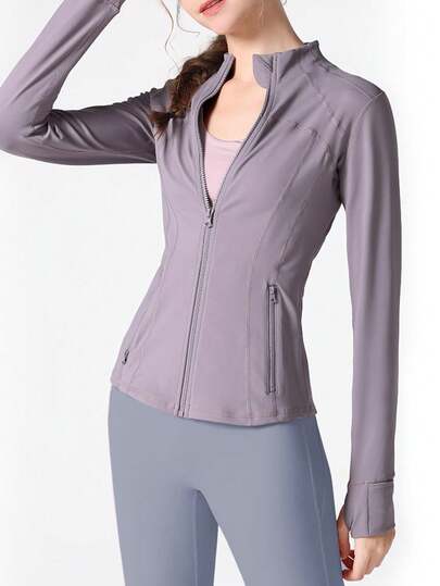 CAMEL CROWN 女士瑜伽外套，时尚长袖开衫，修身款，裸色运动服