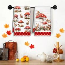 2pcs Thanksgiving Scarecrow & Pumpkin Pattern Dish Towels - Absorbent Polyester Kitchen Towels, For Cooking, Baking, Housewarming Gifts, And Cleaning