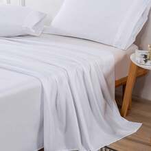 Weiches Bettlaken aus gebürsteter Mikrofaser, Bettwäsche in Premiumqualität, atmungsaktives, hypoallergenes Bettlaken, Einzel-, Doppel-, Full-, Queen- und Kingsize-Bett, Größe 90 cm, 105 cm, 135 cm, 150 cm, 180 cm (ohne Kissenbezug) - Weiss - Übersicht 3