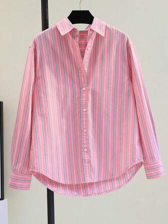 2025 Ny Vertikalt Randig Långärmad Lös Casual Blus För Damer