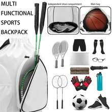 1 件带羽毛球网球拍口袋的抽绳背包，大容量便携式球拍携带包，用于匹克球，干湿分离游泳瑜伽健身包，带鞋隔层，耐磨多口袋运动包，防水行李袋，返校多功能手提包，适用于女性和男性户外足球篮球旅行徒步旅行骑自行车健身单肩包
