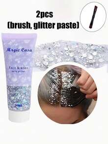 2pcs Chameleon Gold Body Glitter,Mardi Gras Outfit For Women,Color Changing Face Glitter,Chunky Glitter Face Paint,Holographic Glitter Sequins For Face Body Hair,Send A Makeup Brush As A Gift,Festival Party Glitter Makeup Festival Costume Props,Cos,Halloween - Multicolor - View 15