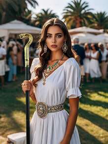 1 pieza Varita de hechicero de estilo egipcio, accesorio de disfraz superior, bastón de cobra rey de color negro y dorado de Skeleteen, accesorio de vara de mago para fiesta de temática de faraón antiguo de Halloween y mascarada