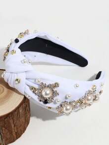 1pc Women's Fashion Wide Band Knotted Rhinestone Snowflake Faux Pearl Christmas Headband, Suitable For Daily And Christmas Wear - Multicolor - View 11