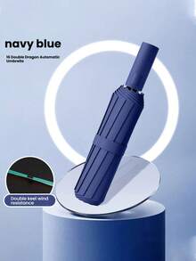 Ombrello automatico unisex con 16 stecche rinforzate, pieghevole, portatile, ombrello antivento e anti-UV adatto per sole e pioggia, ideale come regalo per Ognissanti, Natale, Capodanno e San Valentino (copertura in tessuto, colore delle stecche, design a motivo di lettere inglesi, colore del pulsante personalizzabile)