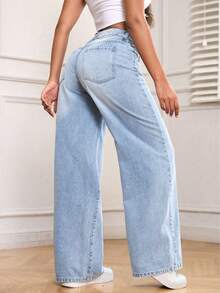 Teens' Casual Straight Loose Fit Jeans - Light Wash - View 2