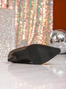 Women's Outdoor Commute, Fashion Versatile, High Heel Kitten Heel, Pointed Toe Pleated Knee-High Boots, Slip-On, Autumn/Winter, Over-The-Knee Wrinkled Boots, Slim High Heel Work Boots, Coffee Color Tall Knee-High Boots - Coffee Brown - View 6