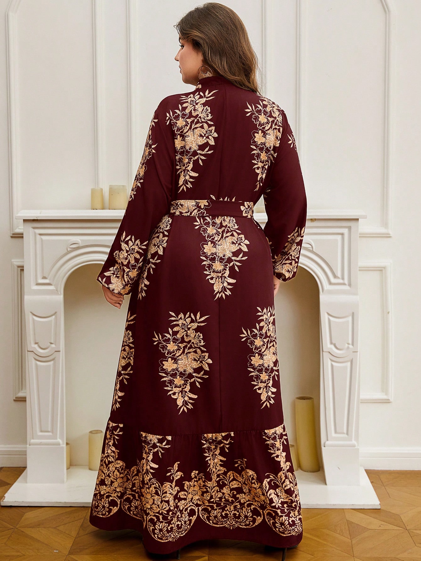 DEARCASE فستان بأكمام فوانيس مطبوع بالزهور مقاس كب...