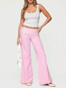 Women's Fold Over Yoga Pants Striped Polka Point Wide Leg Workout Sweatpants Y2k Lounge Pants - 粉色 - 查看 2