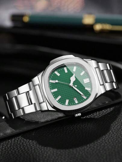 1pc Minimalist Square Dial Calendar Stainless Steel Strap Quartz Wrist Watch, Business (Watch Box Not Included) view 6