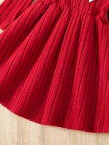 年轻女孩的时尚休闲串珠仿蝴蝶结拼接长袖荷叶边领 A 字裙，适合日常、居家、户外、街头、运动、可爱、度假穿着，春秋季 - 紅色 - 查看 10