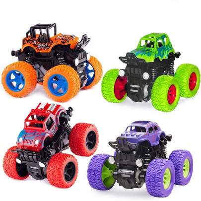 Truck Toy Set - A Set Of 4 Inertia Drive Vehicles, 360 ° Rotating Off-Road Vehicles, Impact Resistant Bidirectional Drive Trucks, Suitable For Children's Day, Birthday Gifts, Halloween/Christmas Gifts