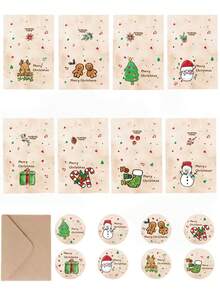 1 opakowanie – 8 kartek świątecznych, 8 kopert, 8 kartek i naklejek, kartki świąteczne, kartki z życzeniami świątecznymi z papieru typu kraft, różne kartki świąteczne, prezenty na świąteczne przyjęcie dla krewnych, przyjaciół i rodziny