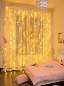 1 300/200/100 LED Vorhang Lichterkette, Fairy Light Streifen mit Fernbedienung, 8 Modi 298,7*298,7/201/100 cm Vorhang Licht, USB-betriebene LED Vorhang Lichterkette, praktischer USB-Anschluss, Metall Vorhang Lichterkette Aufhängevorrichtung, Helligkeit im Schlafbereich