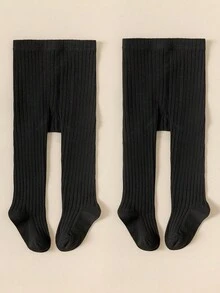 1/2 双婴儿/幼儿女孩黑白竖条纹不透明紧身裤，透气柔软，适合日常穿着 - 黑與白 - 查看 23