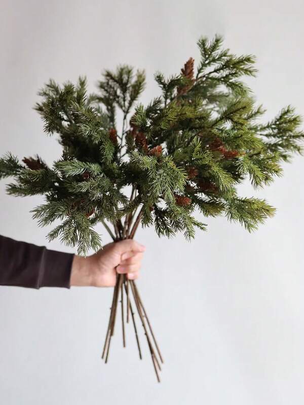 2pcs Artificial Christmas Pine Needle Branches, Fake Pine Cones And Twigs Bouquet, Realistic Plants For Outdoor Party Events, Festive Decorations, For Birthday, Wedding Garden Yard Doorway Restaurant Living Room Bedroom & Home Decor Christmas Decorations Room Decor