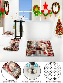 1/4 Piece Snowman Shower Curtain Set - White And Red, With Bathroom Mat And Hooks - Suitable For Christmas Bathroom Decor - Adds Holiday Atmosphere To Your Bathroom - Brings Festive Vibe To Your Shower Area