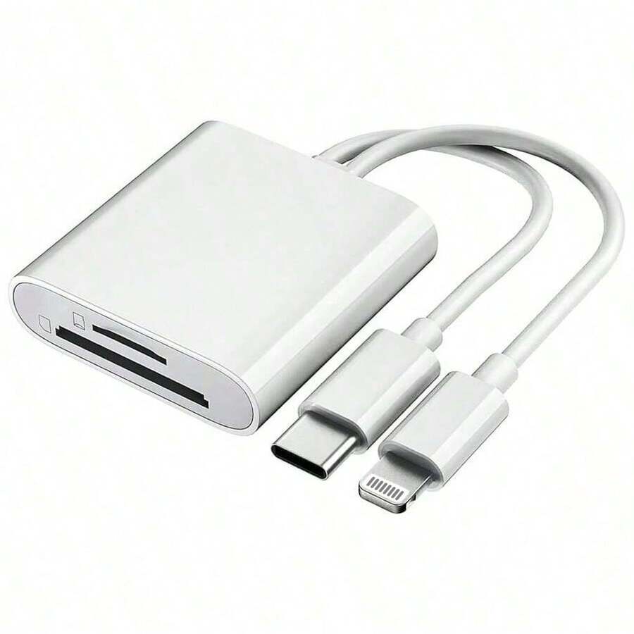 1pc 2-In-1 OTG Card Reader With Dual Card Slots, Supports SD And TF Cards, Suitable For PC/Laptop/, Plug And Play Without App Required - White - View 1