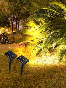 1/2/4 件太阳能路灯，5 个 LED 暖光路径/地面桩灯，多功能可拆卸花园壁灯，带 1200mAh 可充电电池、太阳能电池板、3 种亮度模式，适用于花园、庭院、道路、房屋、露营装饰照明 - 2025 升级版激光灯 - 暖光 - 查看 2