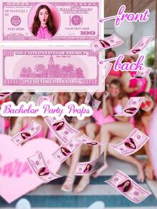 12pcs/Set Customized Pink 100 Dollar Bill Templates, DIY Game Party Money, Add Your Own Text And On The Bills, Editable Printable Pink 100 USD Banknote, Photo Props Suitable For Bridal Shower, Wedding Events, Wedding Decorations, Souvenirs, Bride Favors - Multicolor - View 5