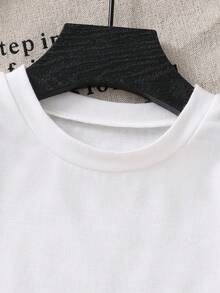 Camiseta de manga corta con cuello redondo y eslogan en inglés de estilo sencillo para niño, ropa de calle para chicos - blanco - Ver 5